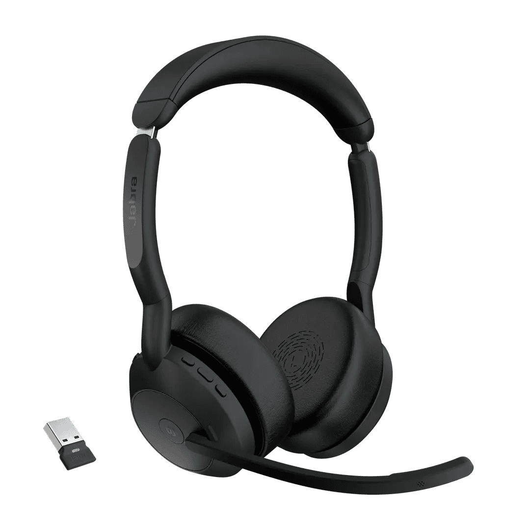 Jabra Jabra Evolve2 55 Link380a USB-A MS Stereo Wireless Headset, 28mm Driver Size, Active Noise Cancellation, Built-In Microphone, Up to 18 Hours of Battery Life, USB-A Dongle, Black | 25599-999-999 - thumbnail 1