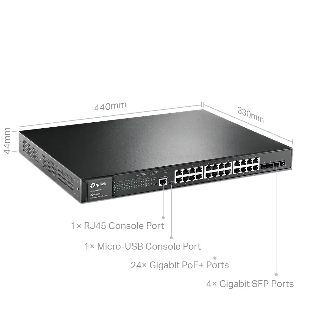 tp-link TP-Link JetStream TL-SG3428MP 28-Port Gigabit L2+ Managed Switch, 24-Port PoE+ (384W), Omada SDN | TL-SG3428MP - thumbnail 3