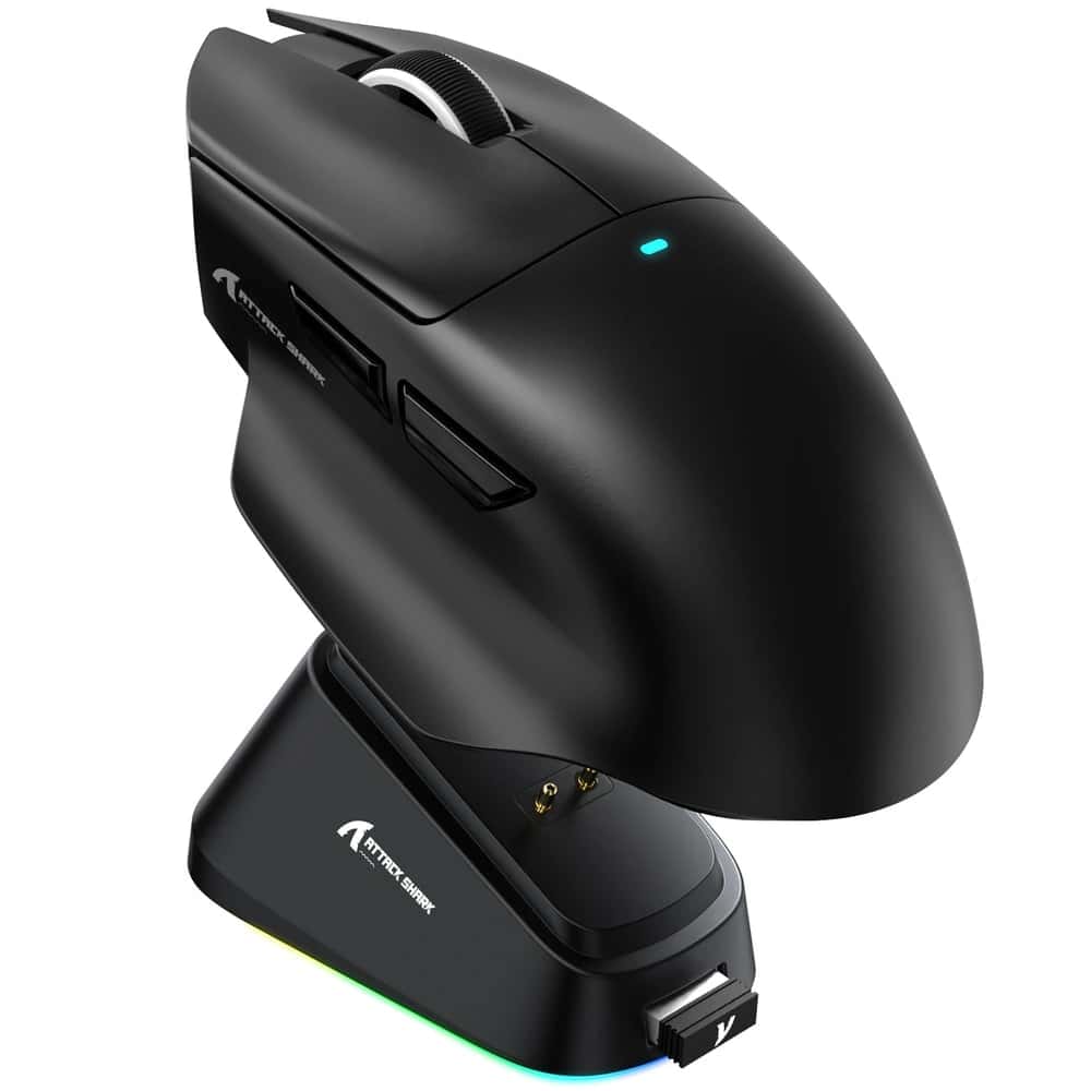 ATTACK SHARK ATTACK SHARK V6 Ultra-Light Wireless Gaming Mouse, 40g Superlight, RGB Magnetic Charging Dock, 25,000 DPI PixArt PAW3311, Tri-Mode Connectivity, White | V6 Ultra - Color: BLACK
