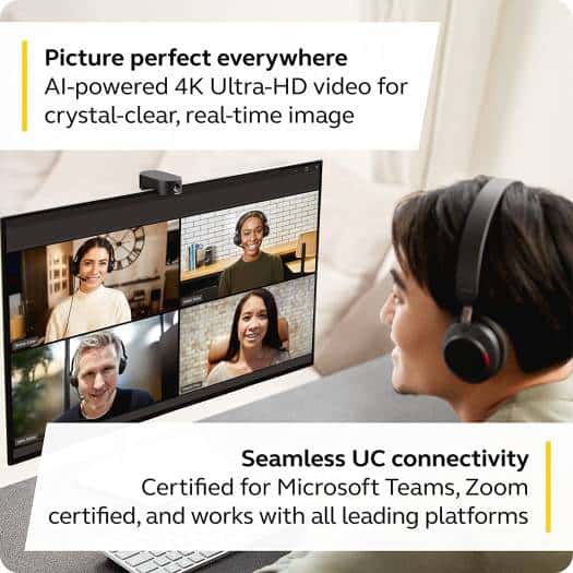 Jabra Jabra PanaCast 20 Video Conferencing Camera, W53L Version A, With Intelligent Zoom, AI Powered 4K Ultra HD Video, 13MP, AI Image Enhancement, USB-A 1.5m, Black | 8300-119 - thumbnail 5