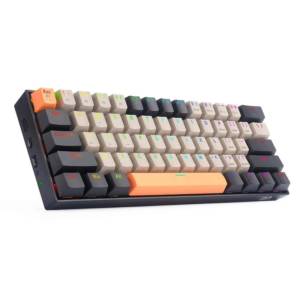 Redragon Redragon Draconic Pro 60% Wired/2.4G/BT Mech Gaming Keyboard, RGB Backlighting, 61 Keys, Built-in Rechargeable Battery, USB-C Connect, Dust-Proof Brown Switch, OG/Grey/Black | K530-0G&GY&BK-RGB-PRO - thumbnail 1