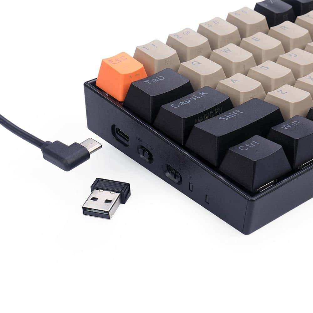 Redragon Redragon Draconic Pro 60% Wired/2.4G/BT Mech Gaming Keyboard, RGB Backlighting, 61 Keys, Built-in Rechargeable Battery, USB-C Connect, Dust-Proof Brown Switch, OG/Grey/Black | K530-0G&GY&BK-RGB-PRO - thumbnail 5