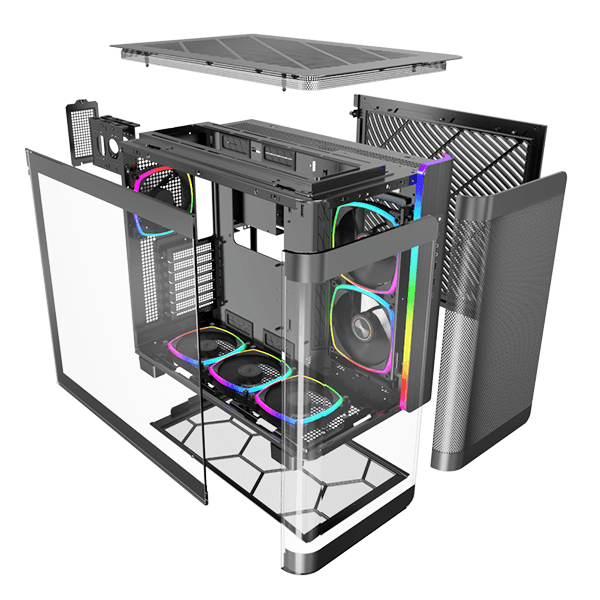 Montech KING 95 PRO Middle Tower Case, Duo Airflow Modes ( Turbo Mesh Mode & Elegant Glass Mode ), SPCC/Tempered glass, 4x120mm ARGB PWM Fans, Type-Cx1/USB3.0x2/Mic/Audiox1/LED Buttons | King 95 Pro Black - thumbnail 6