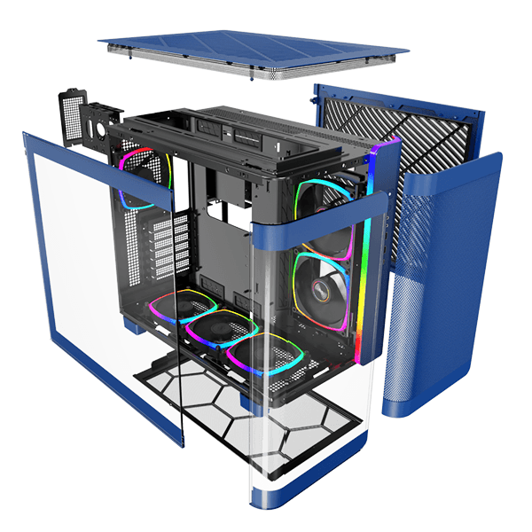 Montech Montech KING 95 PRO Middle Tower Case, Duo Airflow Modes ( Turbo Mesh Mode & Elegant Glass Mode ),  SPCC/Tempered glass, 4x120mm ARGB PWM Fans, Type-Cx1/USB3.0x2/Mic/Audiox1/LED Buttons | King 95 Pro Blue - thumbnail 3
