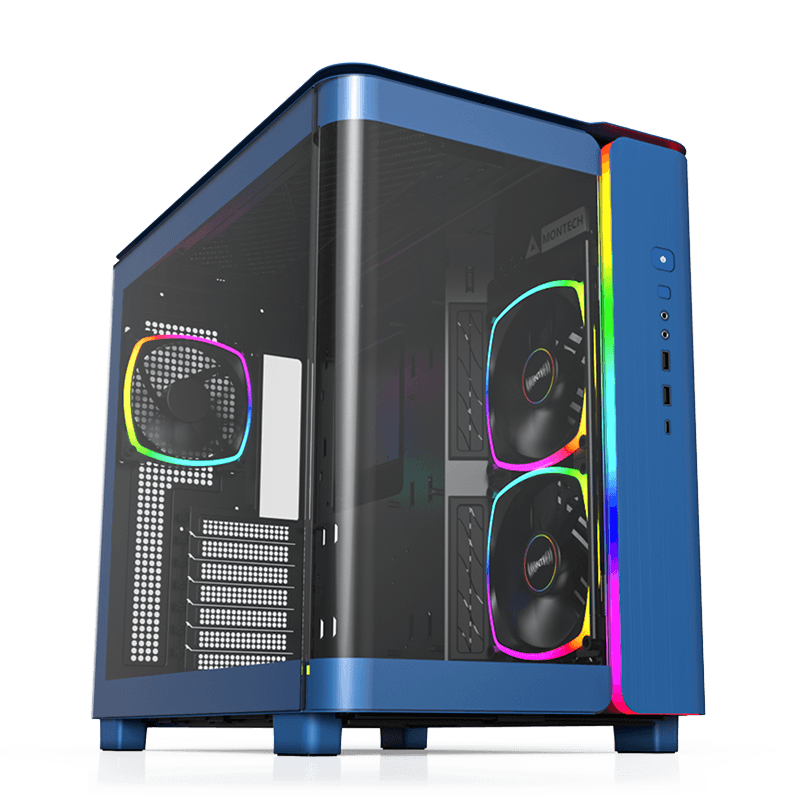 Montech Montech KING 95 PRO Middle Tower Case, Duo Airflow Modes ( Turbo Mesh Mode & Elegant Glass Mode ),  SPCC/Tempered glass, 4x120mm ARGB PWM Fans, Type-Cx1/USB3.0x2/Mic/Audiox1/LED Buttons | King 95 Pro Blue - thumbnail 1