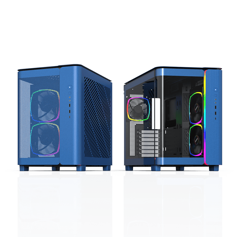 Montech Montech KING 95 PRO Middle Tower Case, Duo Airflow Modes ( Turbo Mesh Mode & Elegant Glass Mode ),  SPCC/Tempered glass, 4x120mm ARGB PWM Fans, Type-Cx1/USB3.0x2/Mic/Audiox1/LED Buttons | King 95 Pro Blue - thumbnail 4