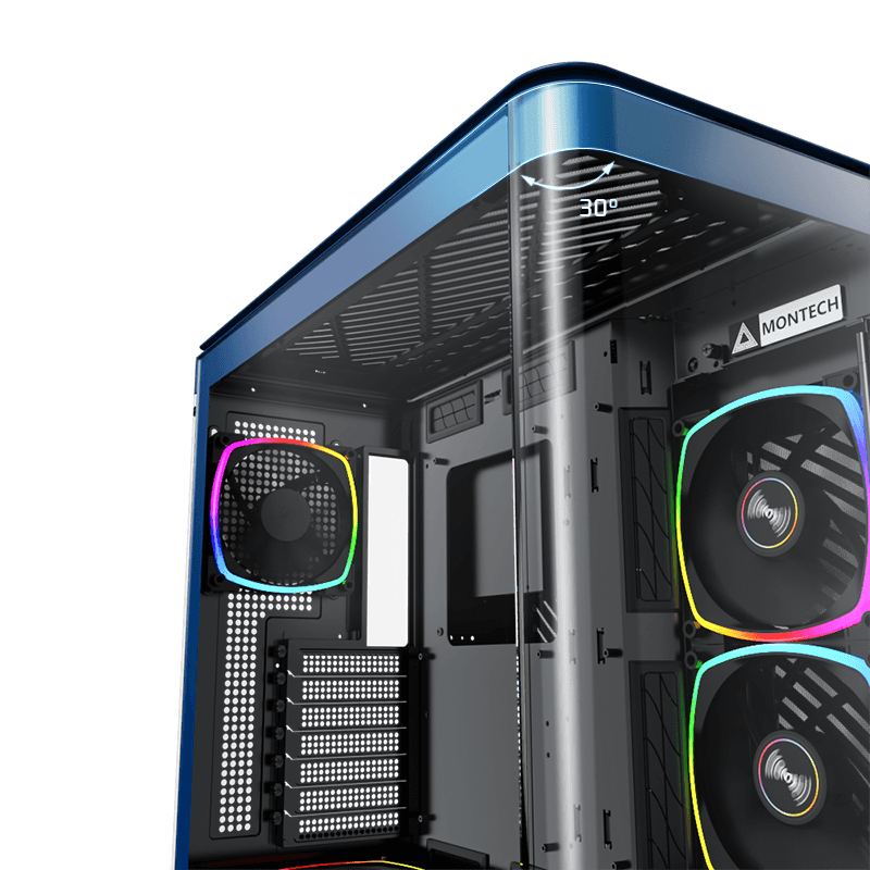 Montech Montech KING 95 PRO Middle Tower Case, Duo Airflow Modes ( Turbo Mesh Mode & Elegant Glass Mode ),  SPCC/Tempered glass, 4x120mm ARGB PWM Fans, Type-Cx1/USB3.0x2/Mic/Audiox1/LED Buttons | King 95 Pro Blue - thumbnail 10