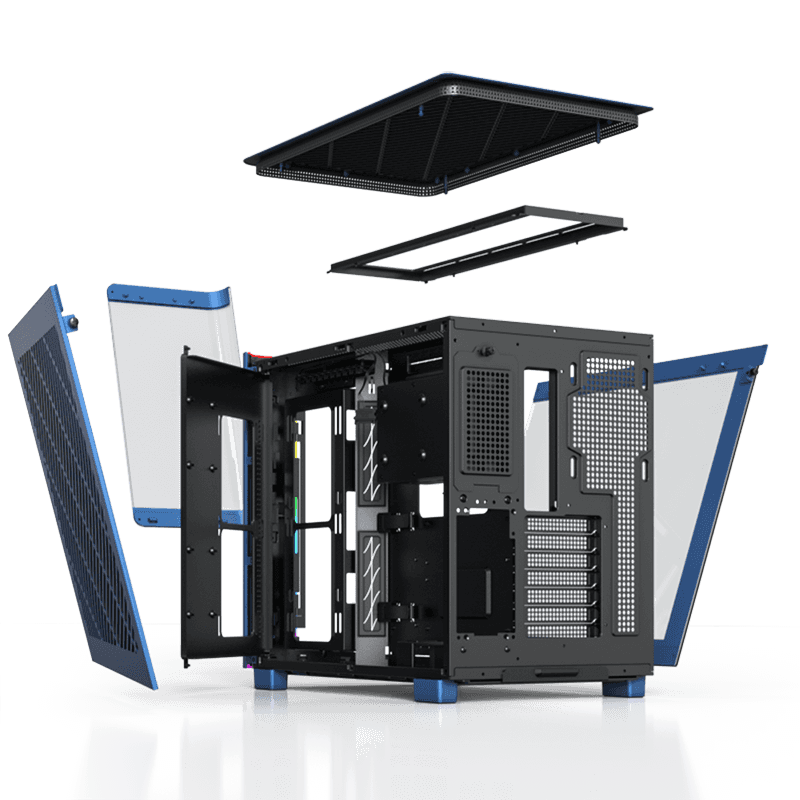 Montech Montech KING 95 PRO Middle Tower Case, Duo Airflow Modes ( Turbo Mesh Mode & Elegant Glass Mode ),  SPCC/Tempered glass, 4x120mm ARGB PWM Fans, Type-Cx1/USB3.0x2/Mic/Audiox1/LED Buttons | King 95 Pro Blue - thumbnail 9