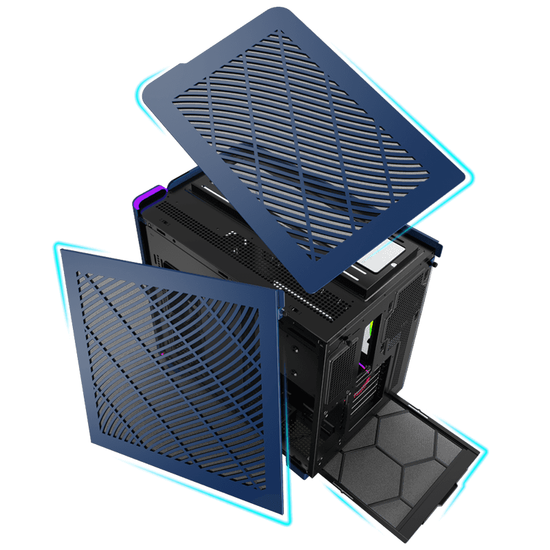 Montech Montech KING 95 PRO Middle Tower Case, Duo Airflow Modes ( Turbo Mesh Mode & Elegant Glass Mode ),  SPCC/Tempered glass, 4x120mm ARGB PWM Fans, Type-Cx1/USB3.0x2/Mic/Audiox1/LED Buttons | King 95 Pro Blue - thumbnail 11