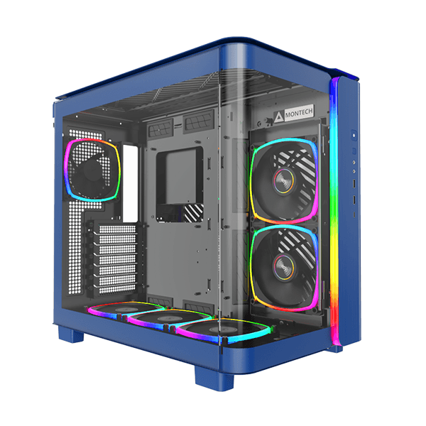 Montech Montech KING 95 PRO Middle Tower Case, Duo Airflow Modes ( Turbo Mesh Mode & Elegant Glass Mode ),  SPCC/Tempered glass, 4x120mm ARGB PWM Fans, Type-Cx1/USB3.0x2/Mic/Audiox1/LED Buttons | King 95 Pro Blue - thumbnail 5