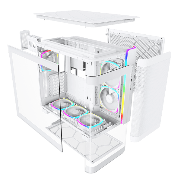 Montech Montech KING 95 PRO Middle Tower Case, Duo Airflow Modes ( Turbo Mesh Mode & Elegant Glass Mode ), SPCC/Tempered glass, 4x120mm ARGB PWM Fans, Type-Cx1/USB3.0x2/Mic/Audiox1/LED Buttons, White | KING 95 PRO - thumbnail 7