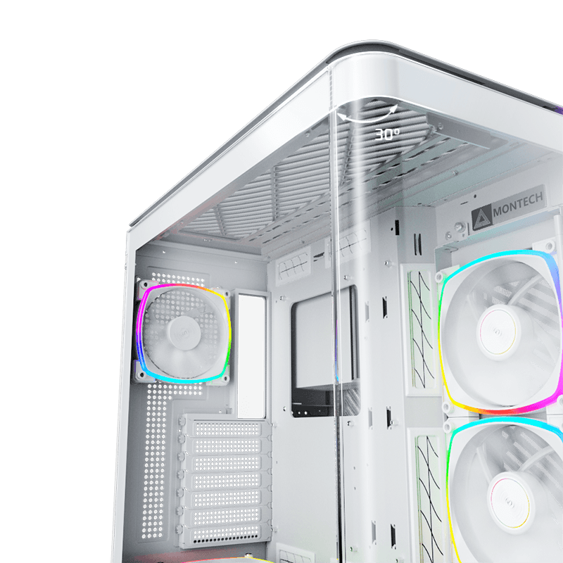 Montech Montech KING 95 PRO Middle Tower Case, Duo Airflow Modes ( Turbo Mesh Mode & Elegant Glass Mode ), SPCC/Tempered glass, 4x120mm ARGB PWM Fans, Type-Cx1/USB3.0x2/Mic/Audiox1/LED Buttons, White | KING 95 PRO - thumbnail 11