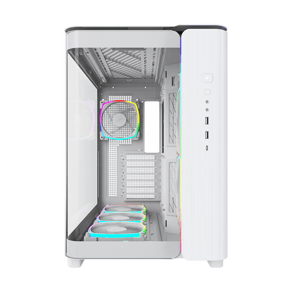 Montech Montech KING 95 PRO Middle Tower Case, Duo Airflow Modes ( Turbo Mesh Mode & Elegant Glass Mode ), SPCC/Tempered glass, 4x120mm ARGB PWM Fans, Type-Cx1/USB3.0x2/Mic/Audiox1/LED Buttons, White | KING 95 PRO - thumbnail 3