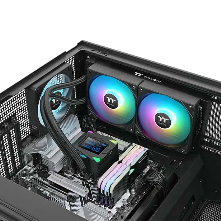 Thermaltake Thermaltake LA240-S ARGB Sync AIO Liquid Cooler, RGB Water Block with 2.4??? LCD, 2x 120mm ARGB fans, 79.3 CFM (one fan) Air Flow, PWM 600~2500 R.P.M Static Pressure, Black | CL-W461-PL12SW-A - thumbnail 5