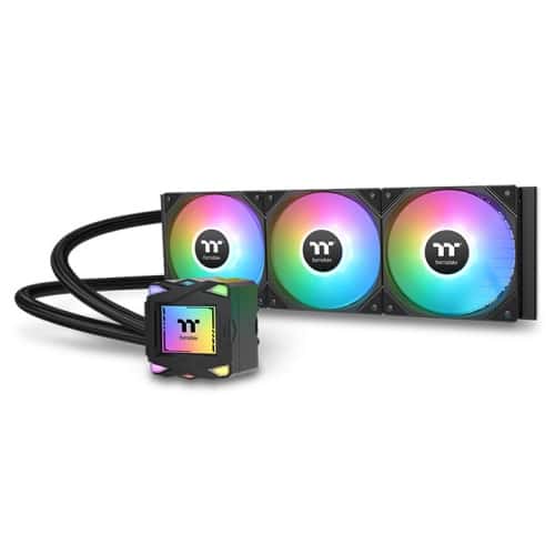 Thermaltake Thermaltake LA360 ARGB Sync AIO Liquid Cooler, 3x 120mm ARGB fans, RGB Water Block, 79.3 CFM (one fan) Air Flow, 3.45 mm-H2O (one fan) Static Pressure, Black | CL-W459-PL12SW-A - thumbnail 1