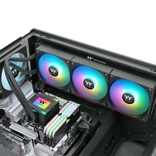 Thermaltake Thermaltake LA360 ARGB Sync AIO Liquid Cooler, 3x 120mm ARGB fans, RGB Water Block, 79.3 CFM (one fan) Air Flow, 3.45 mm-H2O (one fan) Static Pressure, Black | CL-W459-PL12SW-A - thumbnail 5