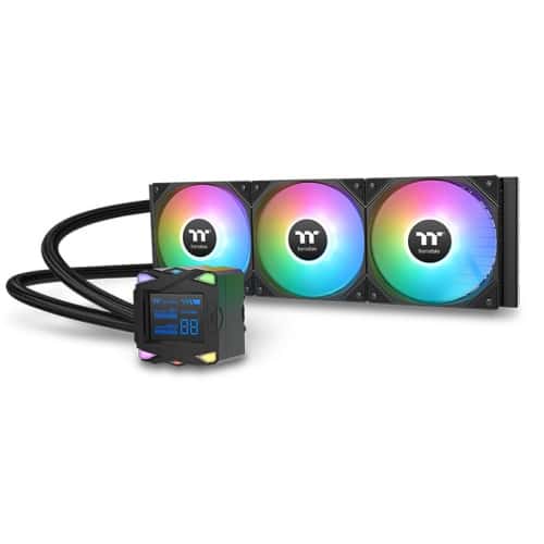 Thermaltake Thermaltake LA360-S ARGB Sync AIO Liquid Cooler, RGB Water Block with 2.4??? LCD, 2x 120mm ARGB fans, 79.3 CFM (one fan) Air Flow, PWM 600~2500 R.P.M Static Pressure, Black | CL-W462-PL12SW-A - thumbnail 1