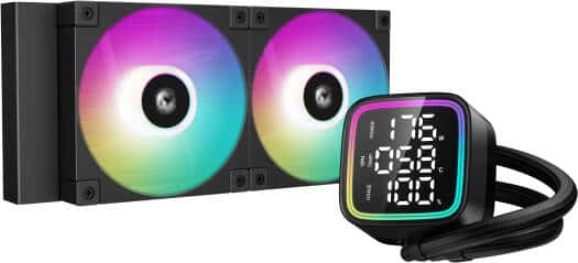 DEEPCOOL DeepCool LD240 Optimized 240mm Liquid CPU Cooler with Multiline LED Digital Display, 2x 120mm FD12 ARGB Fans, 2400 RPM Fan Speed, Real-Time CPU Status,  72.04 CFM Airflow, Black | R-LD240-BKMSN-G-1 - thumbnail 1