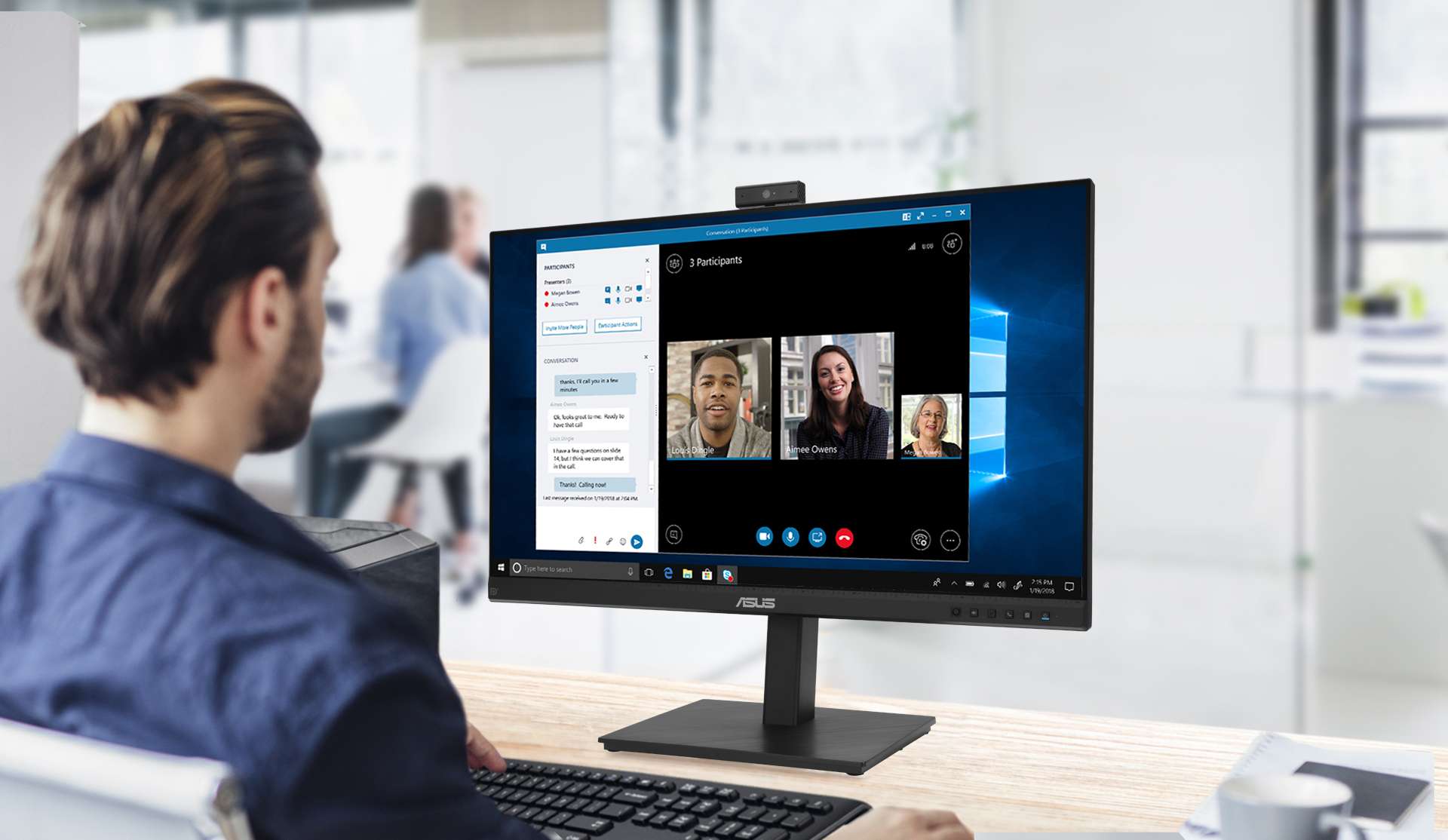 Asus ASUS BE279QSK Video Conferencing Monitor - 27 inch, Full HD, IPS, Frameless, Full HD Webcam, Mic Array, Stereo Speakers, Height Adjustable, Ergonomic Design, HDMI, Eye Care, Low Blue Light, Flicker Free, Wall Mountable - thumbnail 4