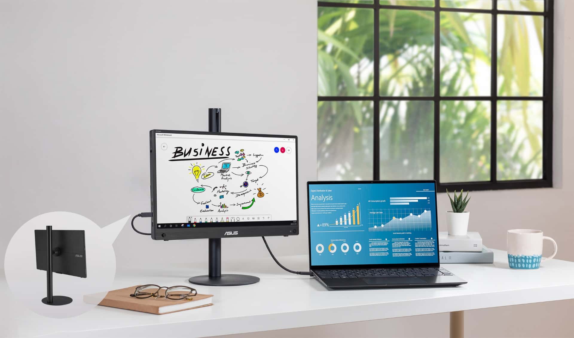 Asus ASUS ZenScreen Touch MB16AHT 16 inch Portable monitor, FHD (1920 x 1080), IPS, 10-point touch, Mini-HDMI, ergo kickstand, tripod socket, ASUS Flicker Free and Low Blue Light technologies | 90LM0890-B01170 - thumbnail 2