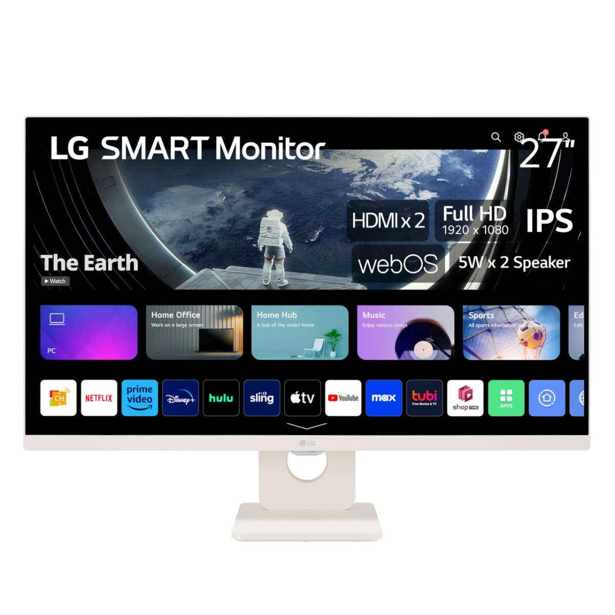 LG LG 27SR50F 27" Smart FHD IPS Monitor with webOS 23, HDR10, Screen Share, Wi-Fi / Bluetooth, 5Wx2 Stereo Speaker, Tilt Stand, Apple AirPlay 2 & HomeKit Compatibility, HDMI/USB Type-A, White - thumbnail 5