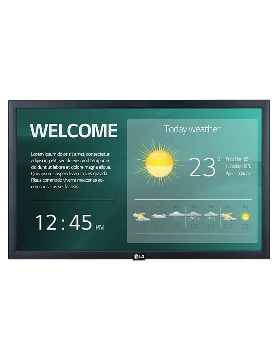 LG LG 22SM3G-B 21.5 DIGITAL SIGNAGE Full HD Commercial Monitor, IPS Backlit-LED Display, 60Hz Refresh Rate, 14ms Response Time, 16:9 Aspect Ratio, 250 Nits Brightness, HDMI, Black | 22SM3G-B - thumbnail 1