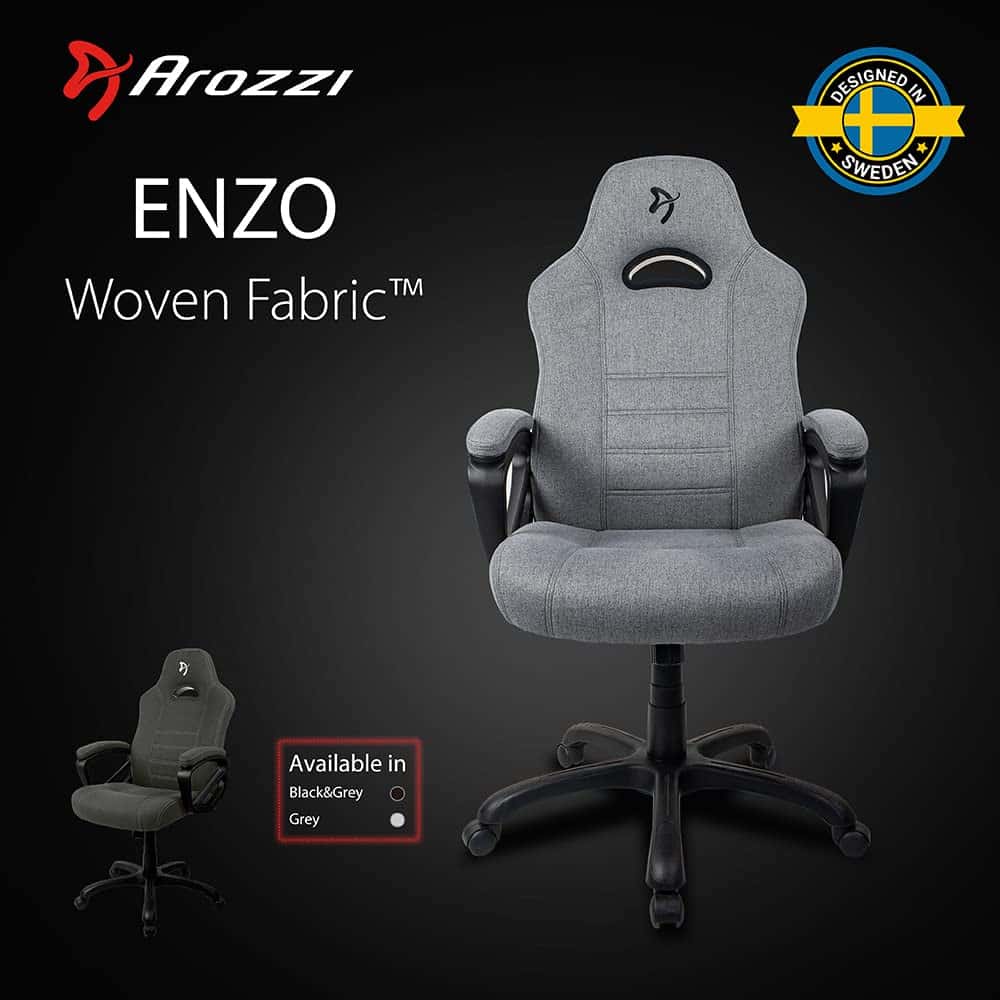 Arozzi Enzo Woven Fabric Ergonomic Computer Gaming/Office Chair with Swivel, Tilt, Rocker, and Adjustable Height, Light Grey | ENZO-WF-GYBK - thumbnail 2