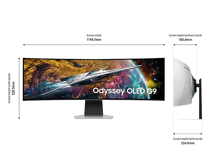 SAMSUNG Samsung 49" G95SC Odyssey OLED G9 240Hz Smart Gaming Monitor, DQHD (5,120 x 1,440), 0.03ms(GTG), 1800R Curvature, 32:9 Super Ultra-wide screen, Eye Saver Mode, Quantum Dot Color, Flicker Free, Game Mode, AMD FreeSync Premium Pro | LS49CG954SMXUE - thumbnail 1