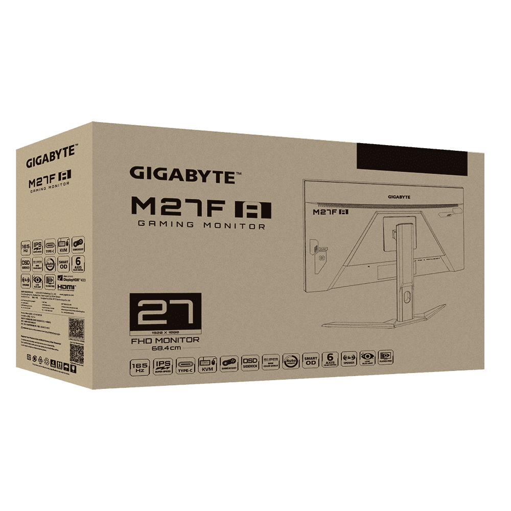 Gigabyte Gigabyte M27F A KVM Gaming Monitor, 27???SS IPS 1920 x 1080 (FHD), 165Hz, 1ms GTG, Edge type Panel, 99% sRGB, VESA DisplayHDR400, Adaptive-Sync, Ergonomic Design | M27F A-EK - thumbnail 8