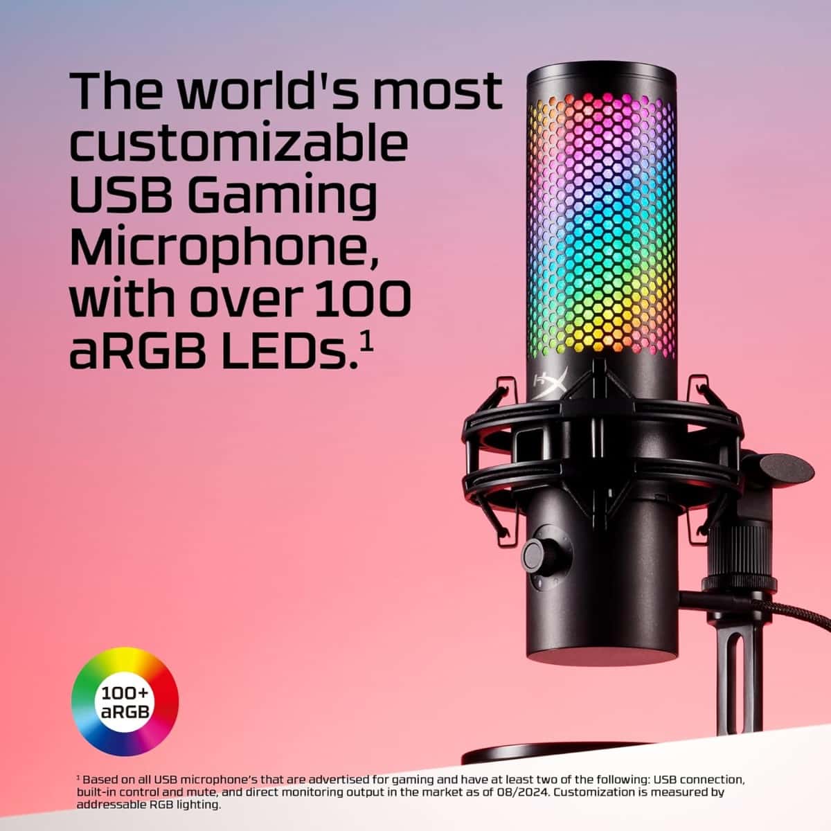 HyperX HyperX QuadCast 2 S USB Microphone, with RGB Lighting, Streaming and Podcasting, with On-Board Controls, LED Lighting, Removable Shock Mount, PC, Mac, USB-C - Black | 9A273AA - thumbnail 3