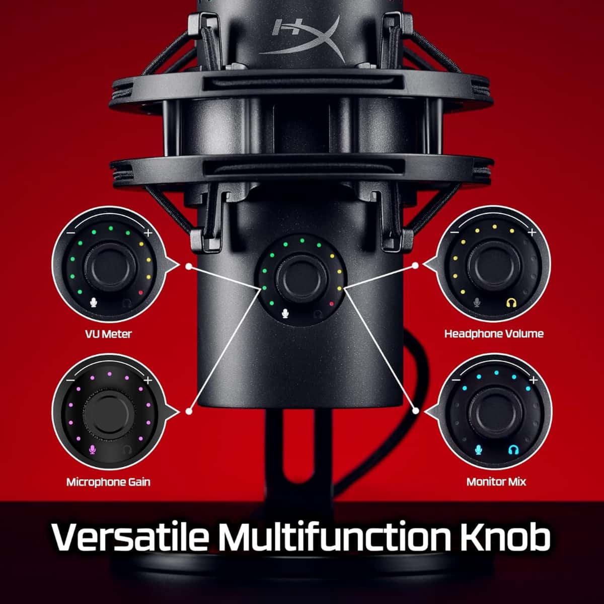 HyperX HyperX QuadCast 2 S USB Microphone, with RGB Lighting, Streaming and Podcasting, with On-Board Controls, LED Lighting, Removable Shock Mount, PC, Mac, USB-C - Black | 9A273AA - thumbnail 5