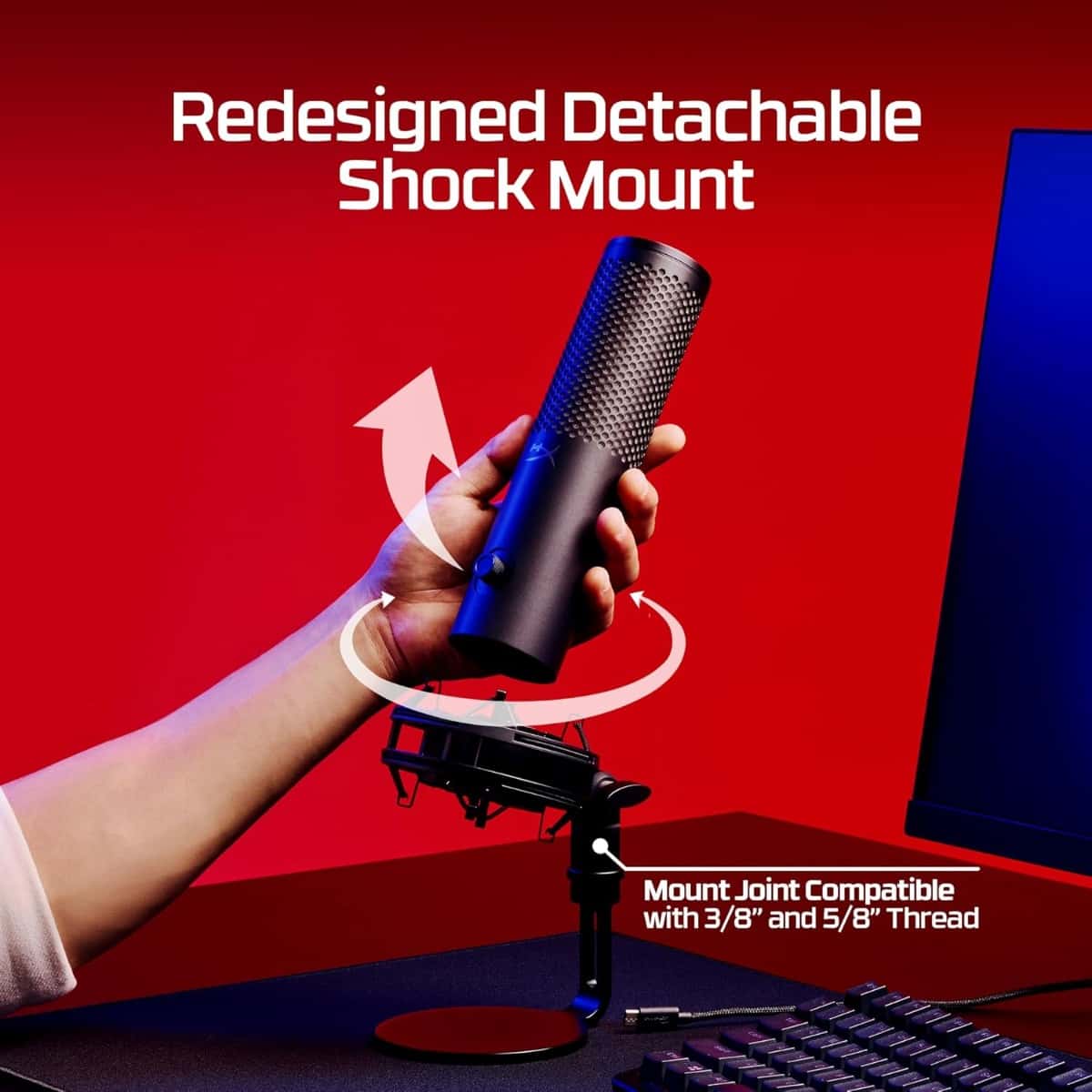 HyperX HyperX QuadCast 2 S USB Microphone, with RGB Lighting, Streaming and Podcasting, with On-Board Controls, LED Lighting, Removable Shock Mount, PC, Mac, USB-C - Black | 9A273AA - thumbnail 6