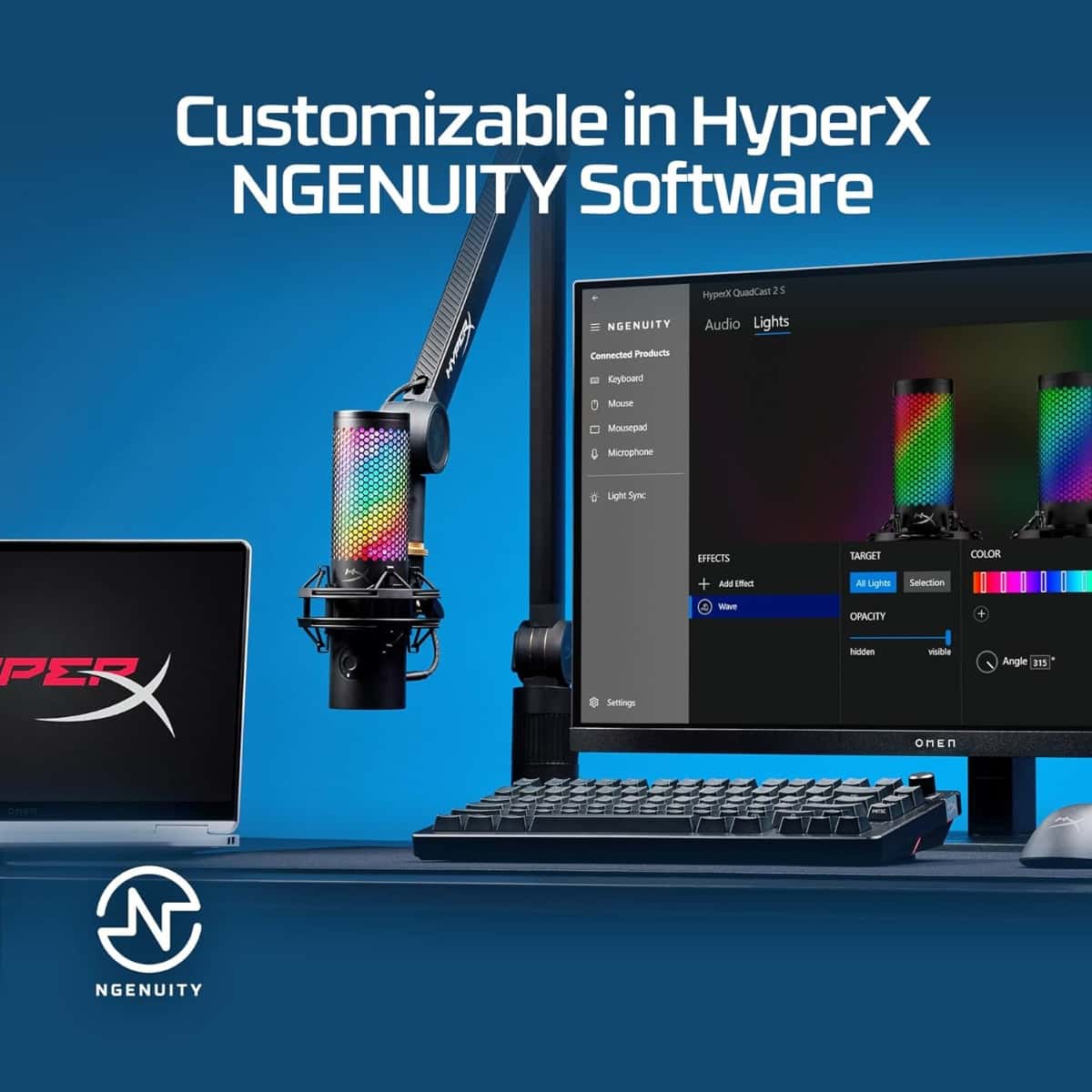 HyperX HyperX QuadCast 2 S USB Microphone, with RGB Lighting, Streaming and Podcasting, with On-Board Controls, LED Lighting, Removable Shock Mount, PC, Mac, USB-C - Black | 9A273AA - thumbnail 9