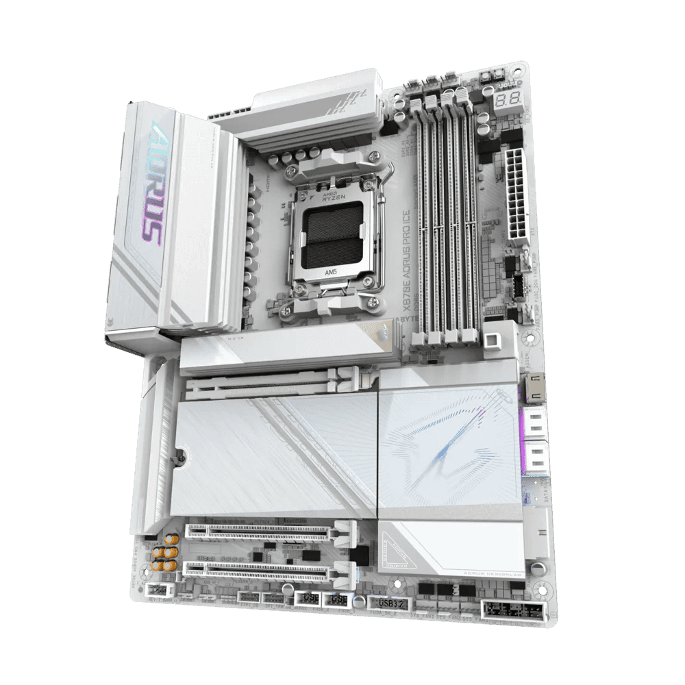 Gigabyte Gigabyte X870E AORUS PRO ICE AM5 Motherboard, 4x DDR5 DIMMs with AMD EXPO, 4x M.2 slots Includes 3x PCIe 5.0 x4, 2.5GbE LAN & Wi-Fi 7, Dual USB4 Type-C with DP-Alt, HDMI, White | X870E AORUS PRO ICE - thumbnail 4