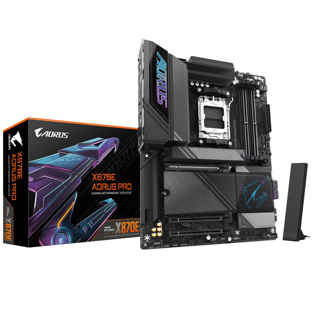 Gigabyte Gigabyte X870E AORUS PRO AM5 DDR5 ATX Motherboard, 4x DIMMs with AMD EXPO, 4x M.2 slots, including 3x PCIe 5.0 x4, Dual USB4 Type-C with DP-Alt, HDMI, 2.5GbE LAN & Wi-Fi 7 | X870E AORUS PRO - thumbnail 1
