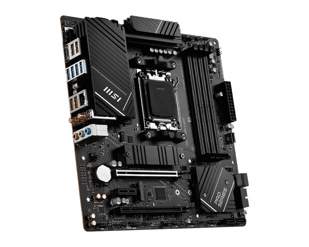 MSI MSI PRO B650M-A WIFI AM5 Micro-ATX Motherboard, AMD B650 Chipset, 4 x 2-Channel DDR5 Slots, 128GB Max Memory, Wi-Fi 6E, 2x PCI-E x16, 2x M.2, 1x HDMI, 1x DP, USB 23.2/2.0 | 911-7D77-001 - thumbnail 4