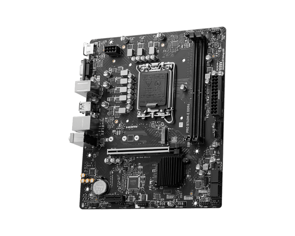 MSI MSI PRO B760M-E DDR4 Intel?? LGA 1700 mATX Motherboard, INTEL B760 Chipset, 2x DDR4, 1x HDMI???, 1x VGA, PCI-E, 1x M.2, 4x SATA 6G, Realtek?? RTL8111H Gigabit LAN, Realtek?? ALC897 Codec, 4x EZ Debug LED, Steel Armor, Lightning Fast Experience | 911-7D48- - thumbnail 1