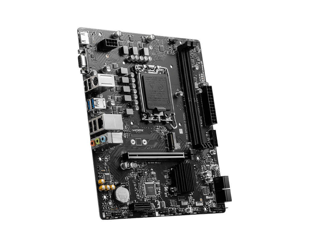 MSI MSI PRO B760M-E DDR4 Intel?? LGA 1700 mATX Motherboard, INTEL B760 Chipset, 2x DDR4, 1x HDMI???, 1x VGA, PCI-E, 1x M.2, 4x SATA 6G, Realtek?? RTL8111H Gigabit LAN, Realtek?? ALC897 Codec, 4x EZ Debug LED, Steel Armor, Lightning Fast Experience | 911-7D48- - thumbnail 4