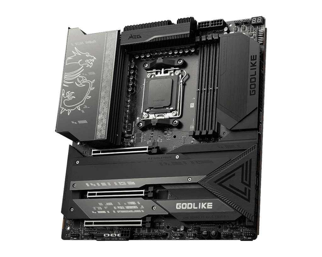 MSI MSI MEG X670E GODLIKE AM5 E-ATX Motherboard, AMD X670 Chipset, 4 x DDR5 128GB Max Memory, I225V 2.5Gbps LAN, AMD Wi-Fi 6E, Bluetooth 5.2, 3x PCIe 5.0 x16, 4x M.2 Slot, USB 3.2/2.0 | 911-7D68-001 - thumbnail 1