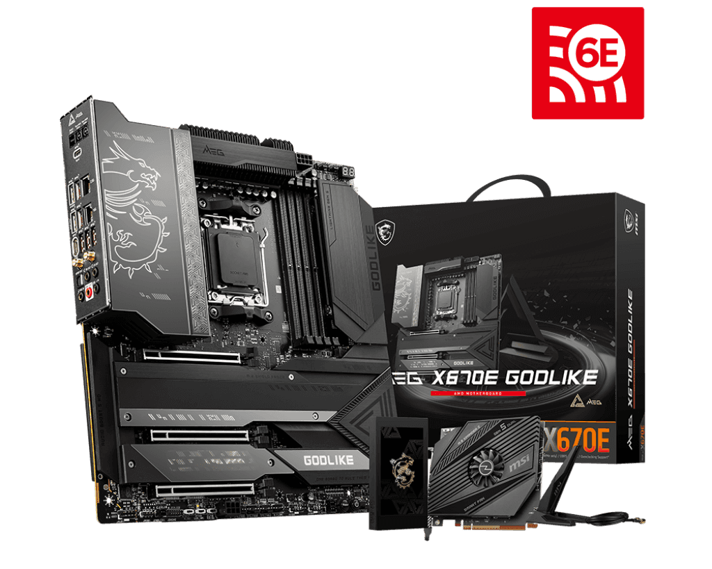 MSI MSI MEG X670E GODLIKE AM5 E-ATX Motherboard, AMD X670 Chipset, 4 x DDR5 128GB Max Memory, I225V 2.5Gbps LAN, AMD Wi-Fi 6E, Bluetooth 5.2, 3x PCIe 5.0 x16, 4x M.2 Slot, USB 3.2/2.0 | 911-7D68-001 - thumbnail 2