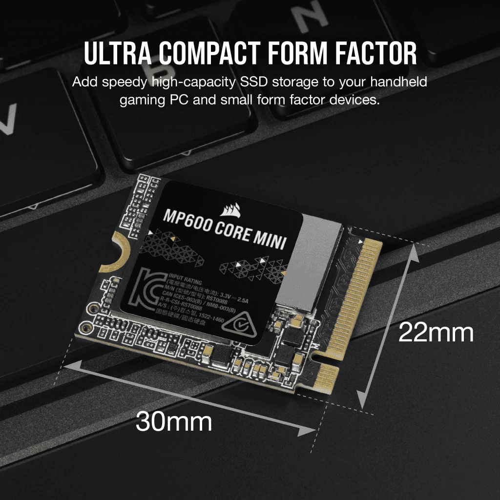 Corsair Corsair MP600 CORE Mini 1TB M.2 NVMe PCIe x4 Gen4 2 SSD ??? M.2 2230 ??? Up to 5,000MB/sec Sequential Read QLC NAND ??? Great for Steam Deck, ASUS ROG Ally, Microsoft Surface Pro .CSSD-F1000GBMP600CMN - thumbnail 4