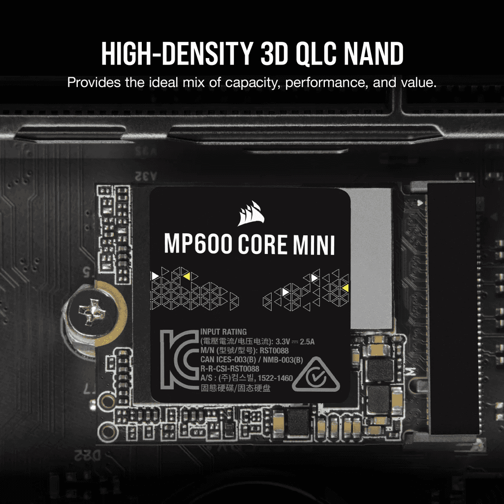 Corsair Corsair MP600 CORE Mini 2TB M.2 NVMe PCIe x4 Gen4 2 SSD ??? M.2 2230 ??? Up to 5,000MB/sec Sequential Read QLC NAND ??? Great for Steam Deck, ASUS ROG Ally, Microsoft Surface Pro .CSSD-F2000GBMP600CMN - thumbnail 1