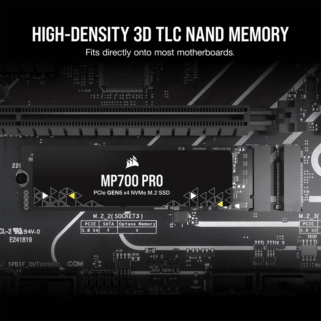 Corsair Corsair 4TB MP700 PRO NVMe PCIe 5.0 M.2 Internal SSD, 12400 MB/s Sequential Read Speeds & 11800 Sequential Write Speeds, 3D TLC NAND Technology, 1.6 Million Hours MTBF, Black | CSSD-F4000GBMP700PNH - thumbnail 7