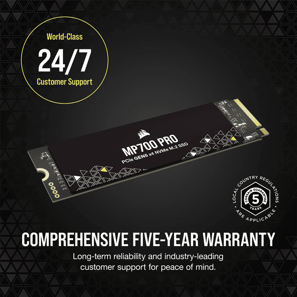 Corsair Corsair 4TB MP700 PRO NVMe PCIe 5.0 M.2 Internal SSD, 12400 MB/s Sequential Read Speeds & 11800 Sequential Write Speeds, 3D TLC NAND Technology, 1.6 Million Hours MTBF, Black | CSSD-F4000GBMP700PNH - thumbnail 10