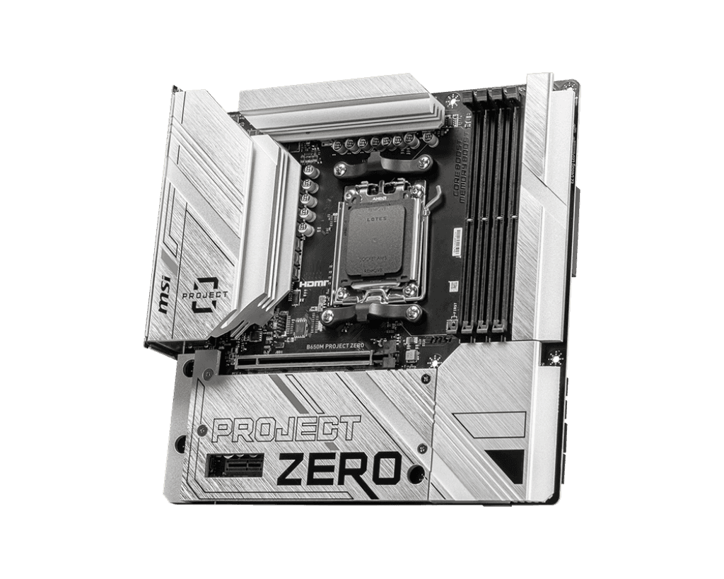 MSI B650M PROJECT ZERO AMD B650 ATX Motherboard, DDR5, up to 7600+(OC) MHz, Extended Heatsink Design, 2.5G LAN and AMD Wi-Fi 6E, M.2 Shield Frozr, Lightning M.2 | 911-7E09-003 thumbnail 5