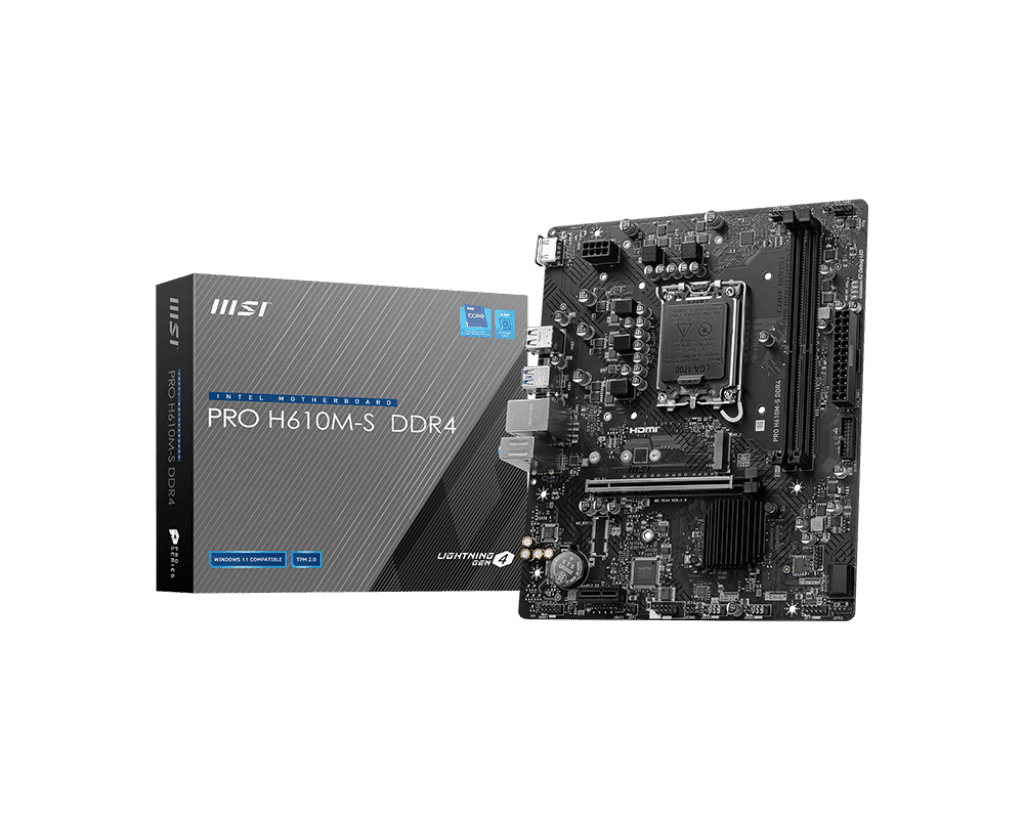MSI MSI PRO H610M-S DDR4 Motherboard, INTEL H610, Intel Core 14th Processors, 2x DDR4 Memory up to 3200(MAX) MHz Max 64 GB, 1x M.2, 2x SATA 6G, PCIe 4.0, Realtek ALC897 Codec, Realtek RTL8111H Gigabit LAN | 911-7E44-003  2 YEAR WARRANTY - thumbnail 2