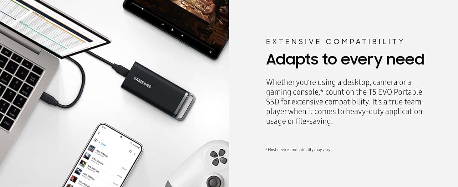 SAMSUNG Samsung T5 EVO 8TB USB 3.2 Gen 1 Portable External SSD, Up to 460 MB/s Data Transfer Rate, Rubber Skin Design, AES 256-Bit Hardware Encryption, Integrated Hook - Black | MU-PH8T0S/WW - thumbnail 8
