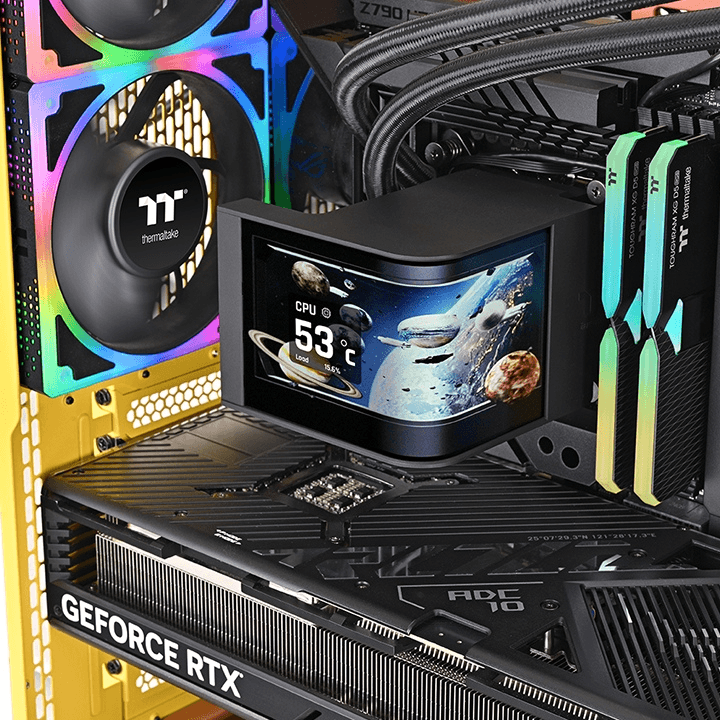 Thermaltake Thermaltake MAGCurve 360 Ultra ARGB Sync AIO Liquid Cooler, 6.67" Curved AMOLED Display, AI Forge Technology, TOUGHFAN EX120, 360mm, Black | CL-W453-PL12SW-A - thumbnail 5