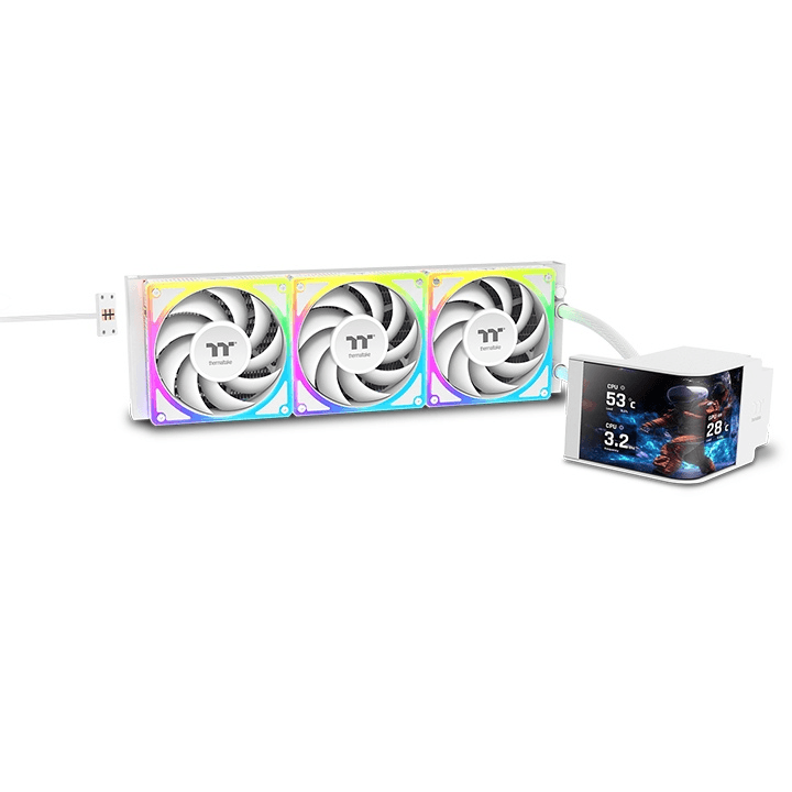 Thermaltake Thermaltake MAGCurve 360 Ultra ARGB Sync Snow AIO Liquid Cooler, 6.67" Curved AMOLED Display, AI Forge Technology, TOUGHFAN EX120, 360mm, White | CL-W454-PL12SW-A - thumbnail 1