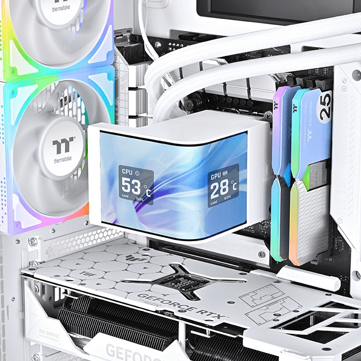 Thermaltake Thermaltake MAGCurve 360 Ultra ARGB Sync Snow AIO Liquid Cooler, 6.67" Curved AMOLED Display, AI Forge Technology, TOUGHFAN EX120, 360mm, White | CL-W454-PL12SW-A - thumbnail 4